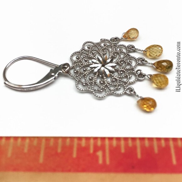 ✨ BRAND NEW NEVER WORN 14K White Gold Natural Yellow Sapphire Briolette Earrings - Picture 2 of 12